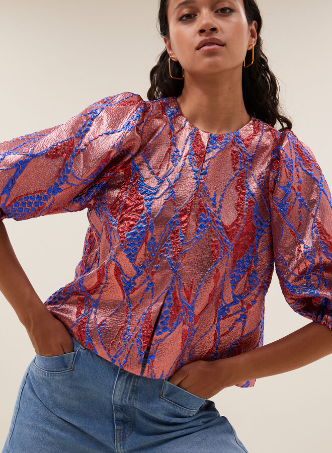 By Bar mauri jacquard blouse coral