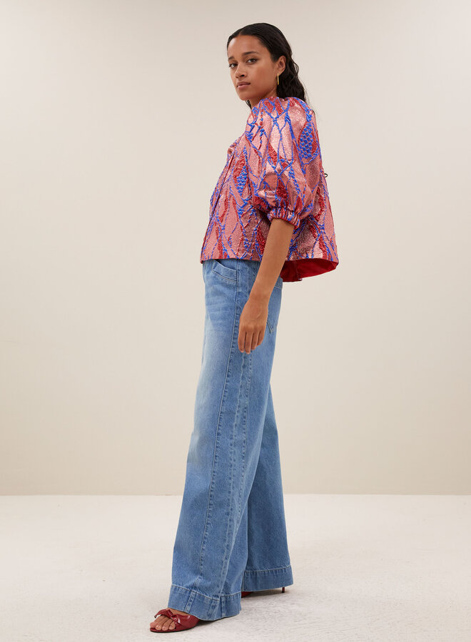 By Bar mauri jacquard blouse coral