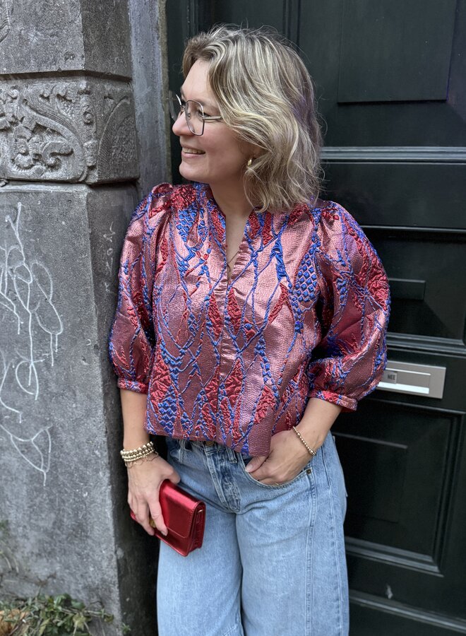 By Bar mauri jacquard blouse coral