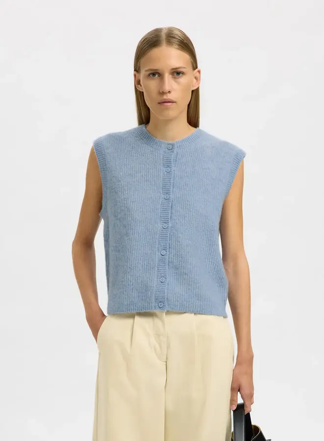 SF lulu sl button o-neck vest cashmere blue