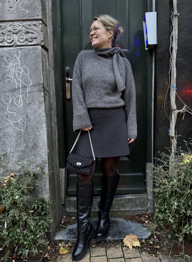 Second Female siv knit short skirt dark grey