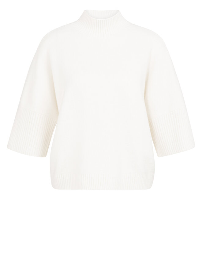 Yaya sweater with rib sleeves white