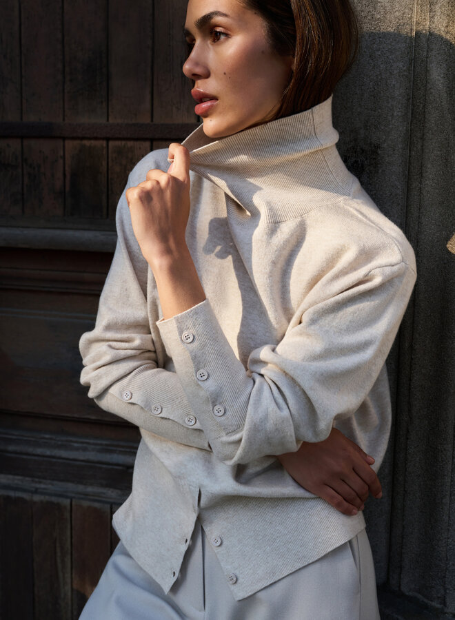 Yaya high neck sweater with buttons grey