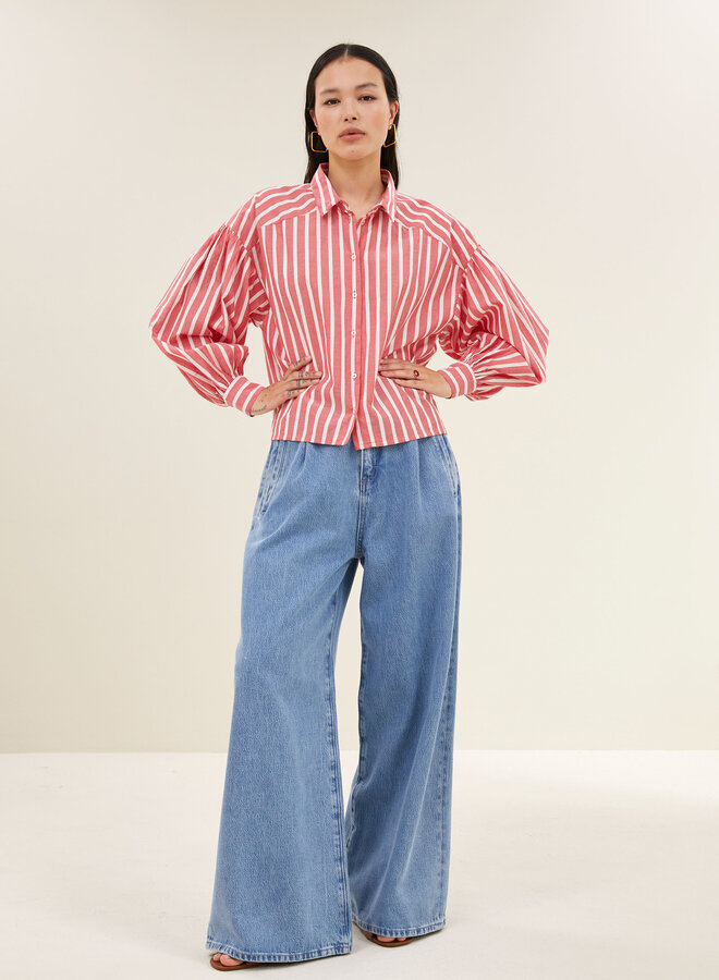 By Bar sarah short stripe blouse red