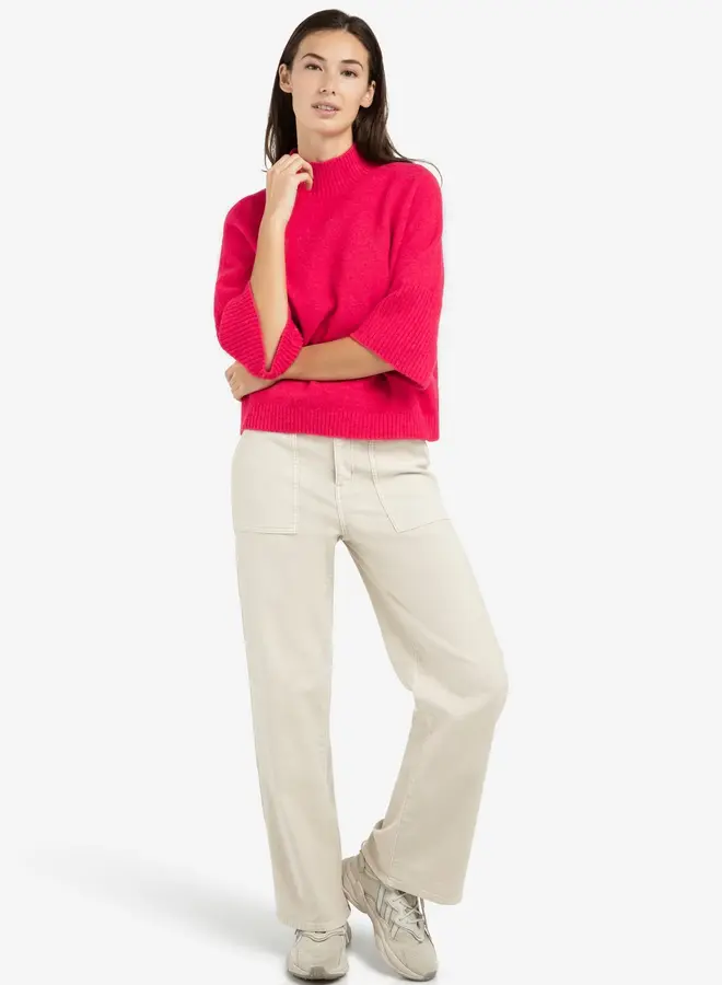 Yaya sweater with rib sleeves rose red