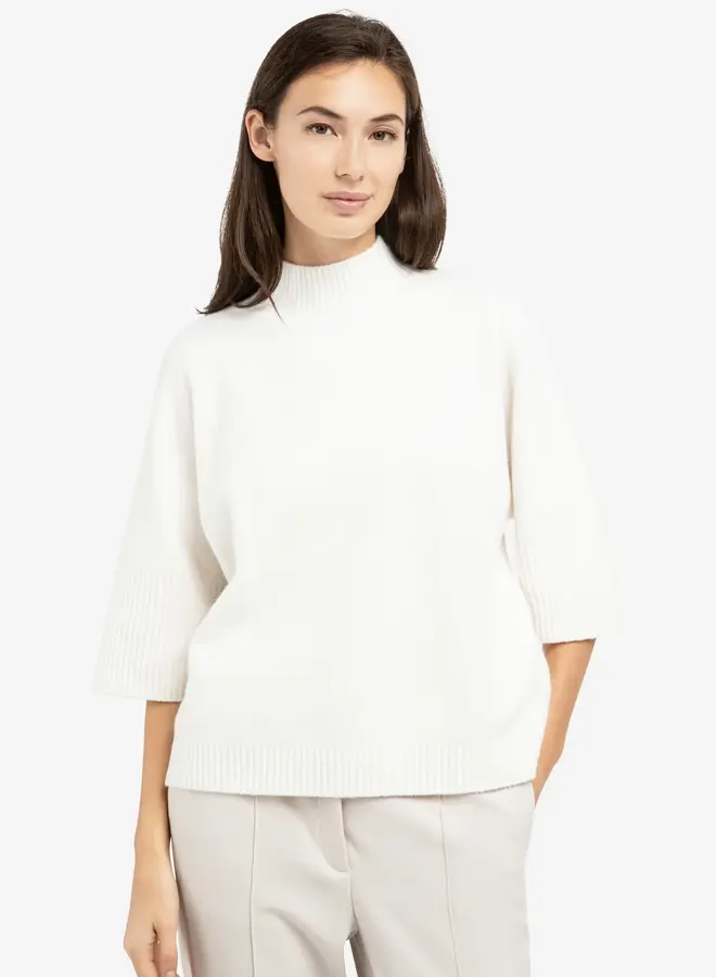 Yaya sweater with rib sleeves white