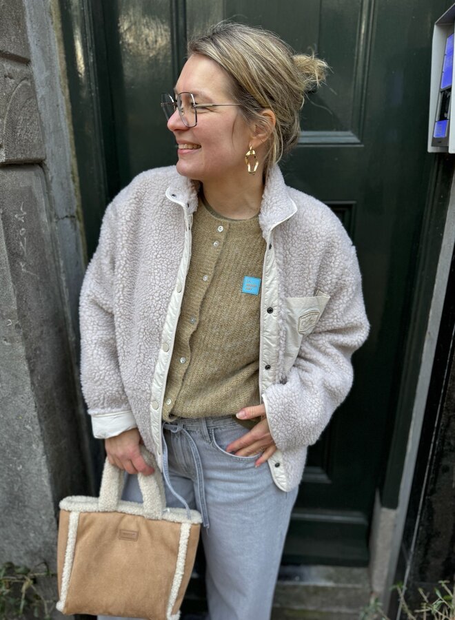 YAYA teddy jacket with chest pocket grey