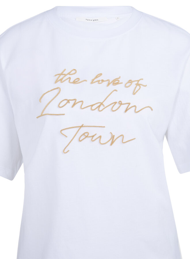 Yaya t-shirt with flock print reed yellow