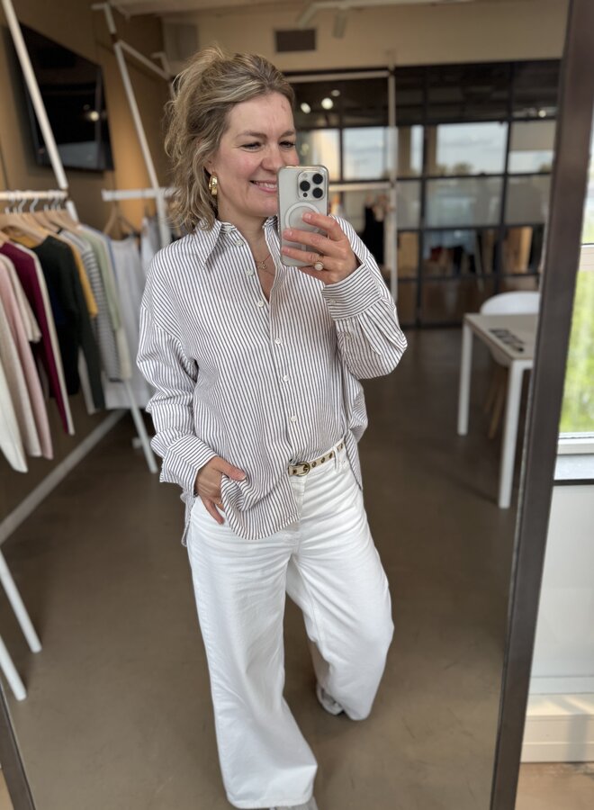 SF cleo oversize linen blouse white/chocolate