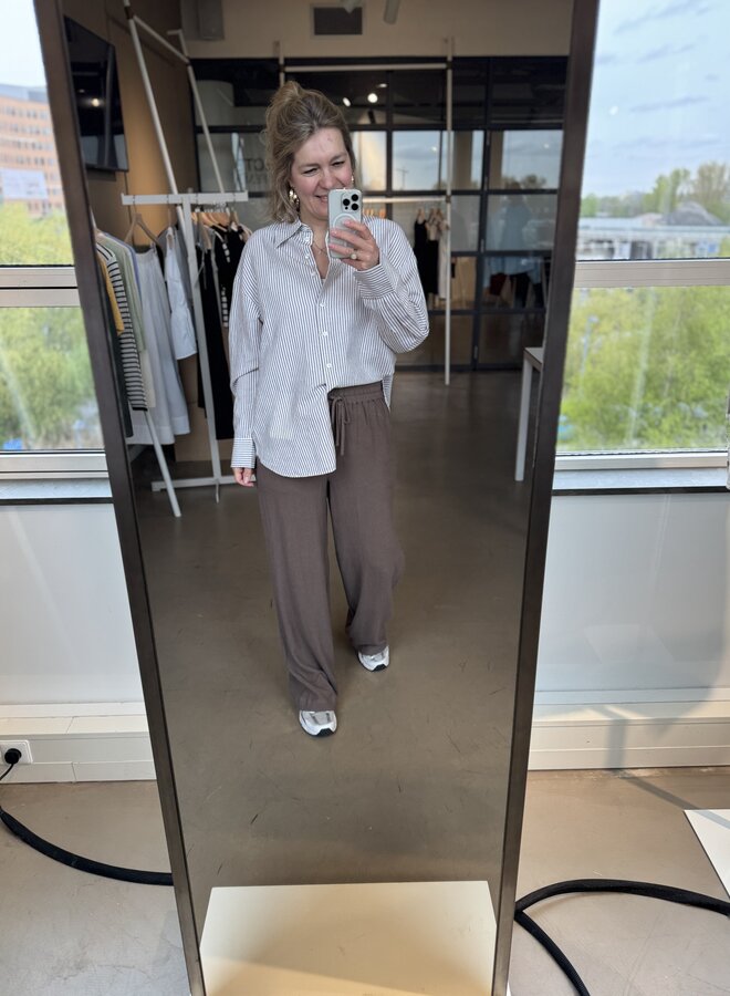 SF cleo oversize linen blouse white/chocolate