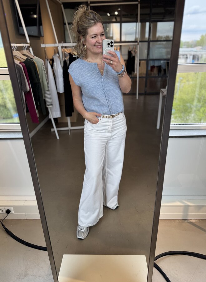 SF lulu sl button o-neck vest cashmere blue