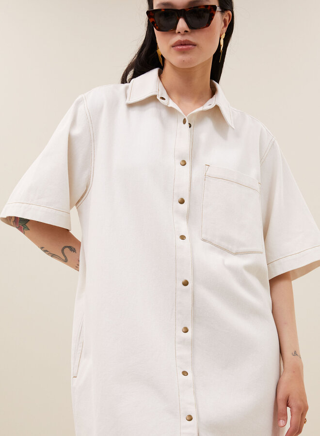 By Bar lexia twill dress cloud white