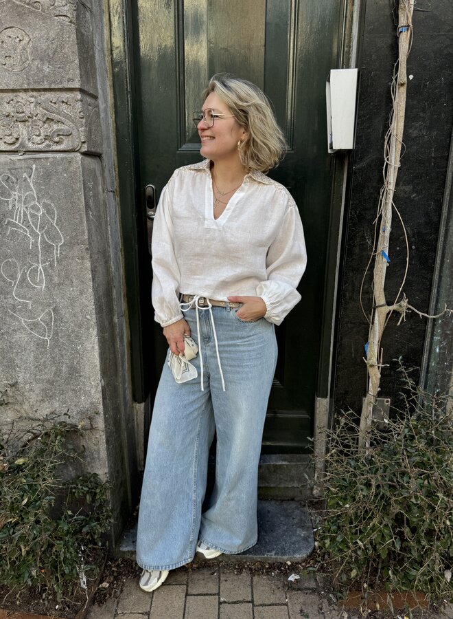 Greek archaic kori blouse white gold