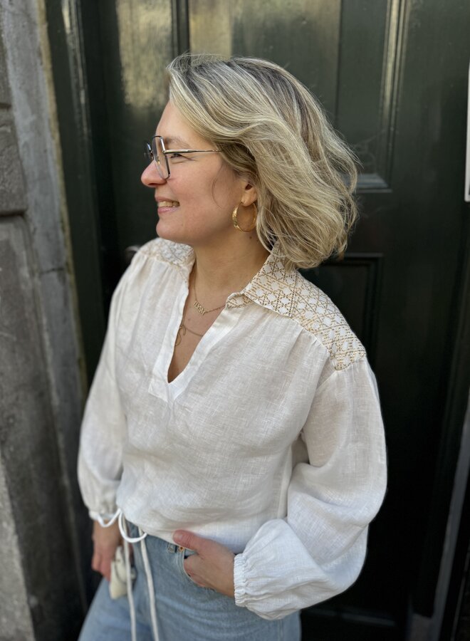 Greek archaic kori blouse white gold