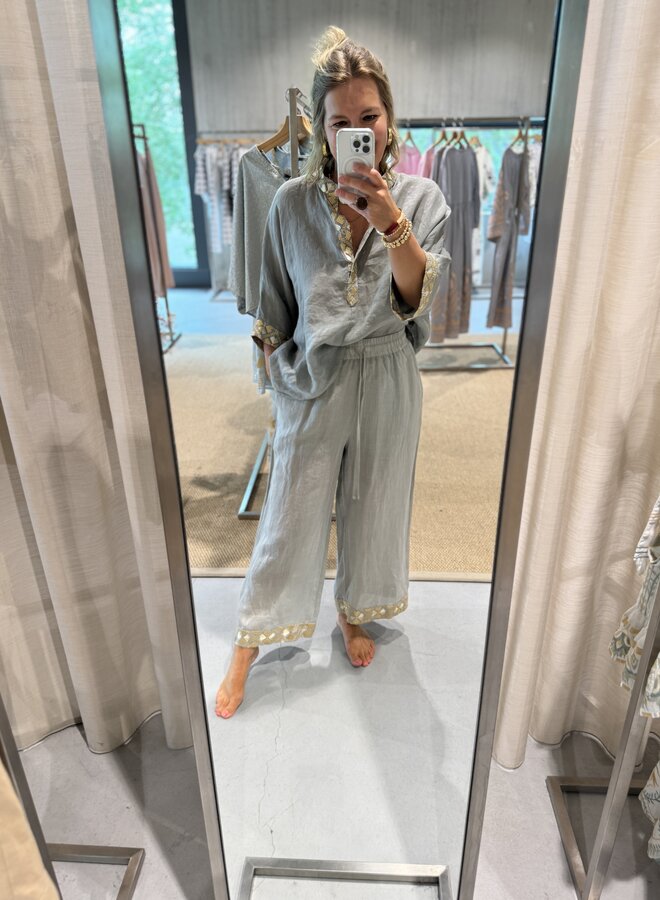 Greek archaic kori pants stone gold