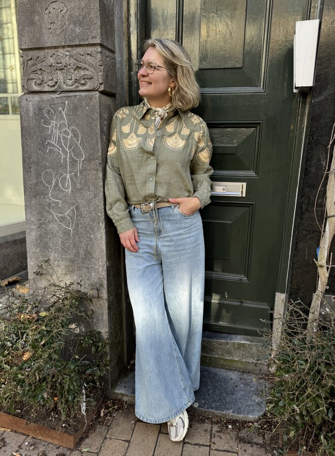 Greek archaic S26 blouse jasje sage gold