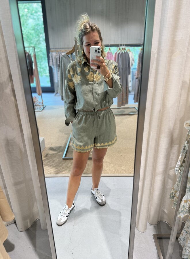 Greek archaic kori short sage gold