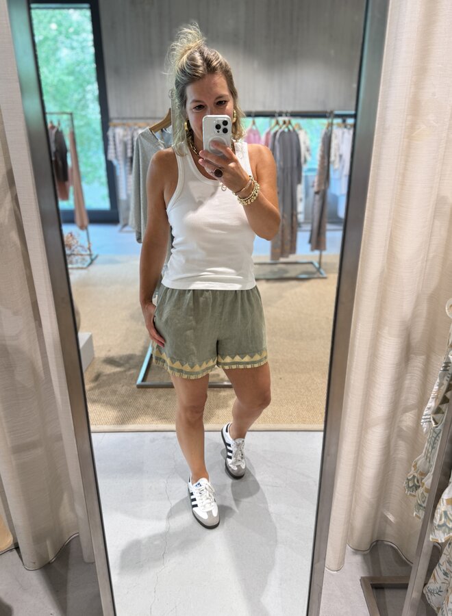 Greek archaic kori short sage gold