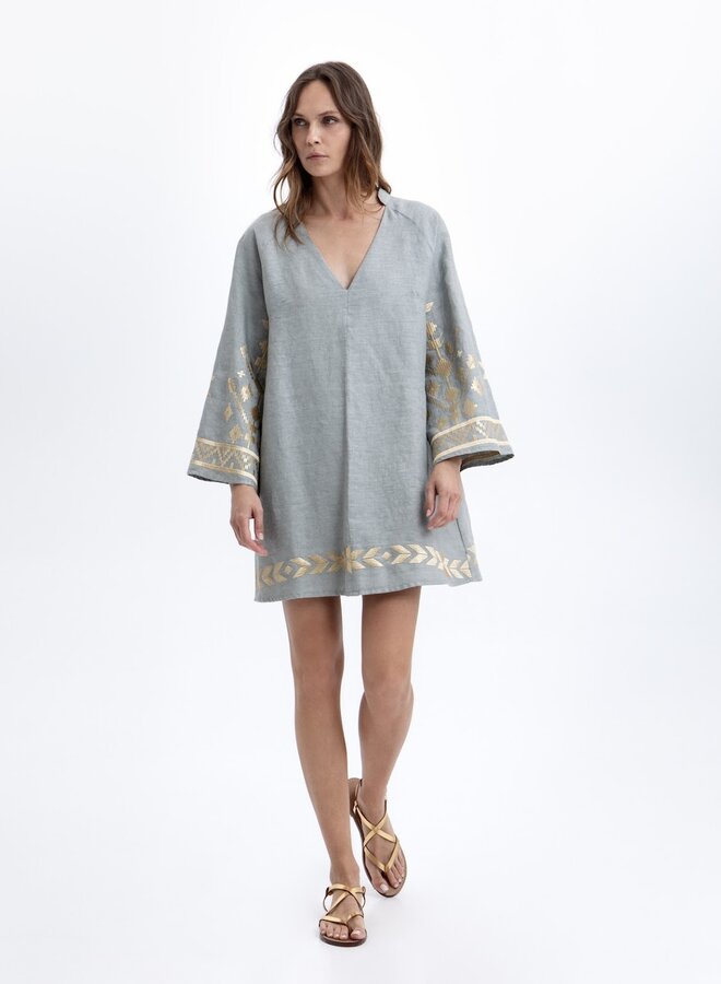 Greek archaic kori dress sage green
