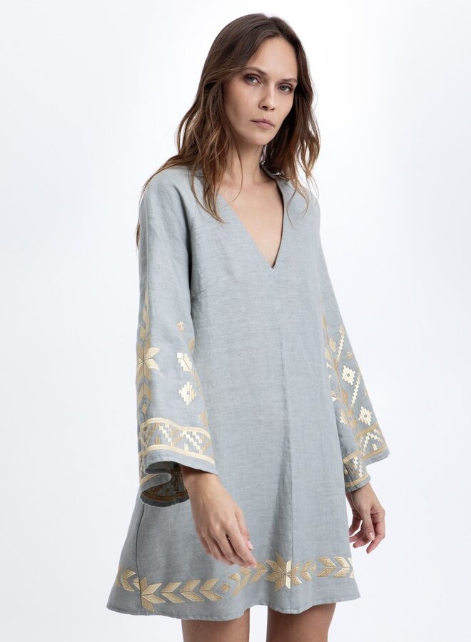 Greek archaic kori dress sage green