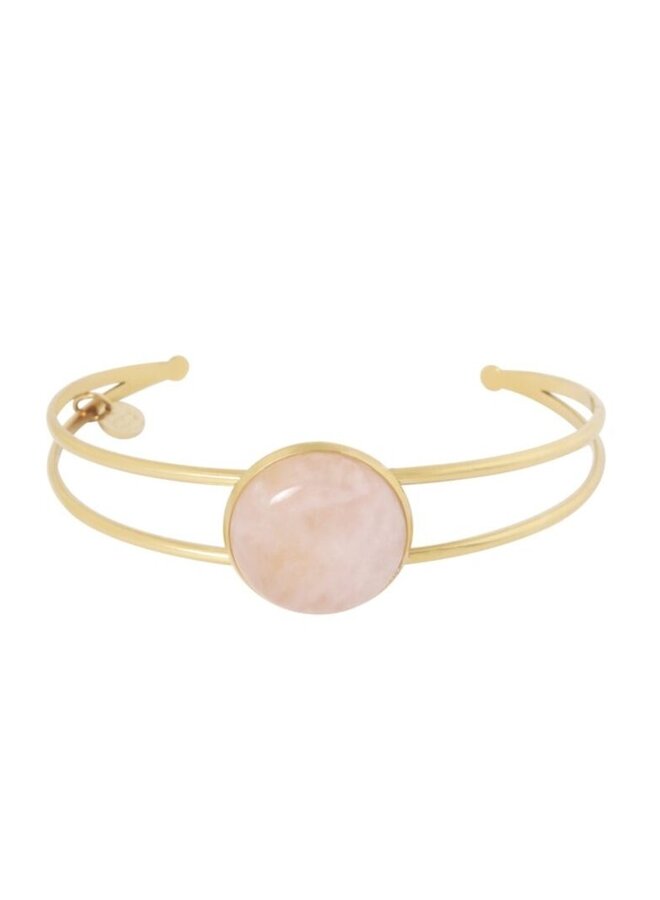 Ellen beekmans vergulde dubbele bangle met grote gemstone roze