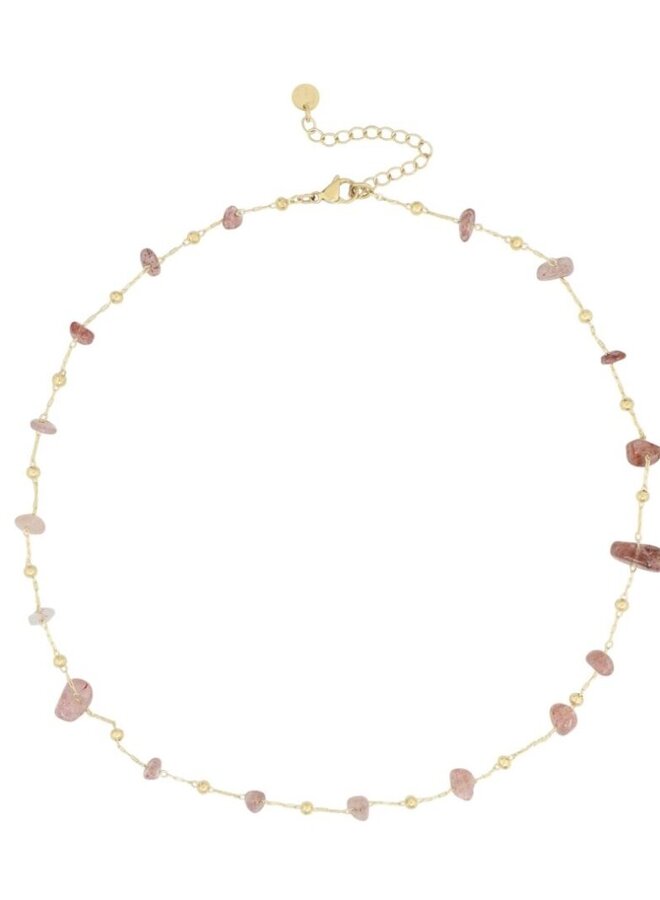 Ellen beekmans fijn kort kettinkje met ongelijke edelsteentjes roze