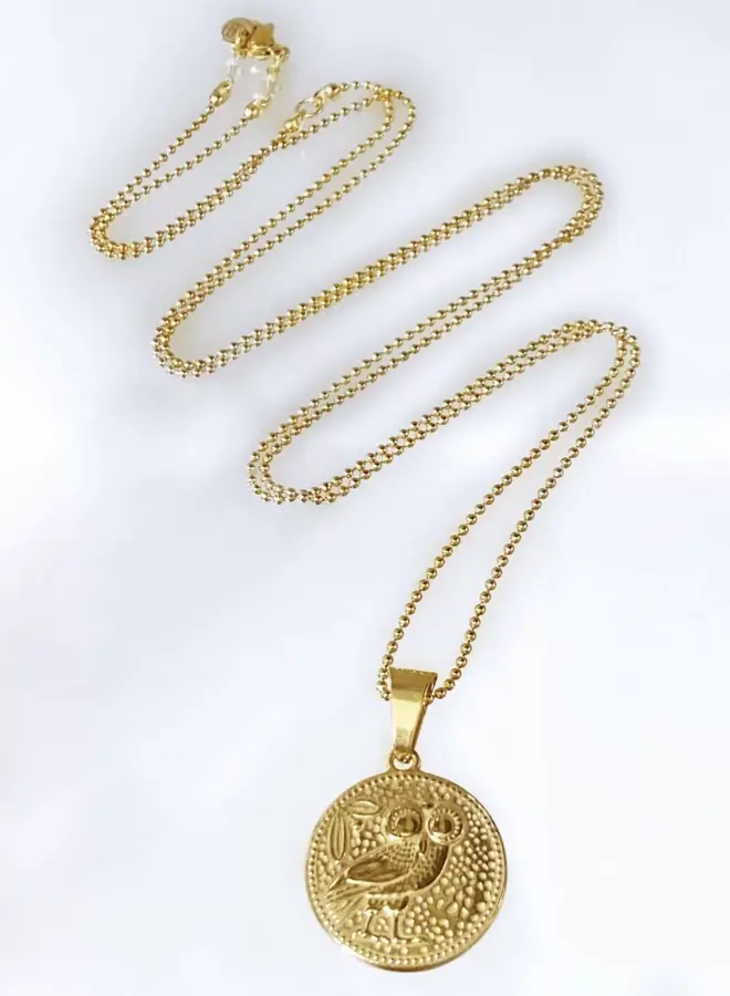 Ellen beekmans lange ketting met munt met opdruk (2.5cm)