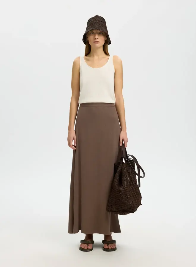 SF viva hw ankle linen skirt noos chocolate