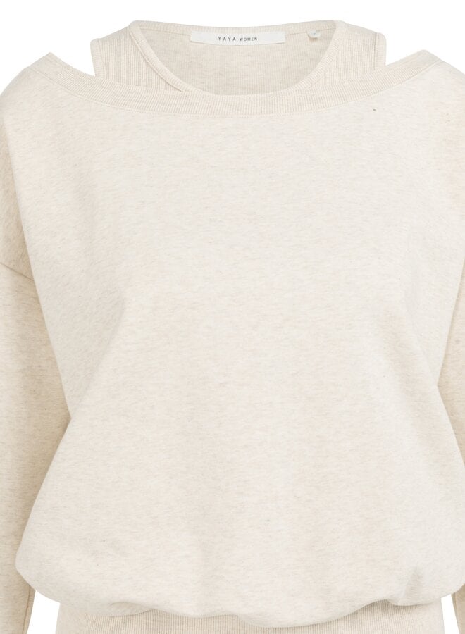 Yaya sweatshirt with double neck ecru