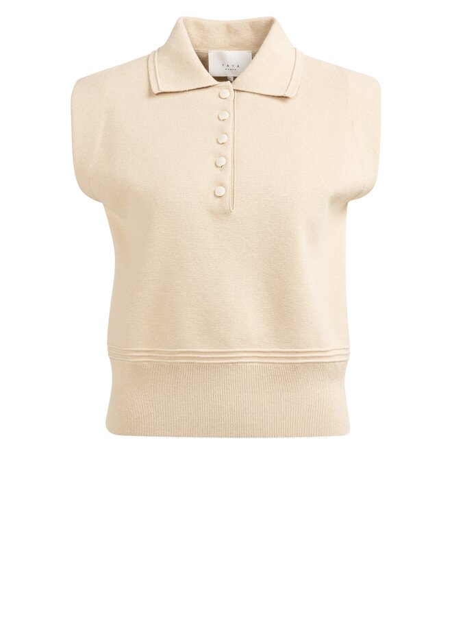 Yaya sleeveless sweater with collar beige