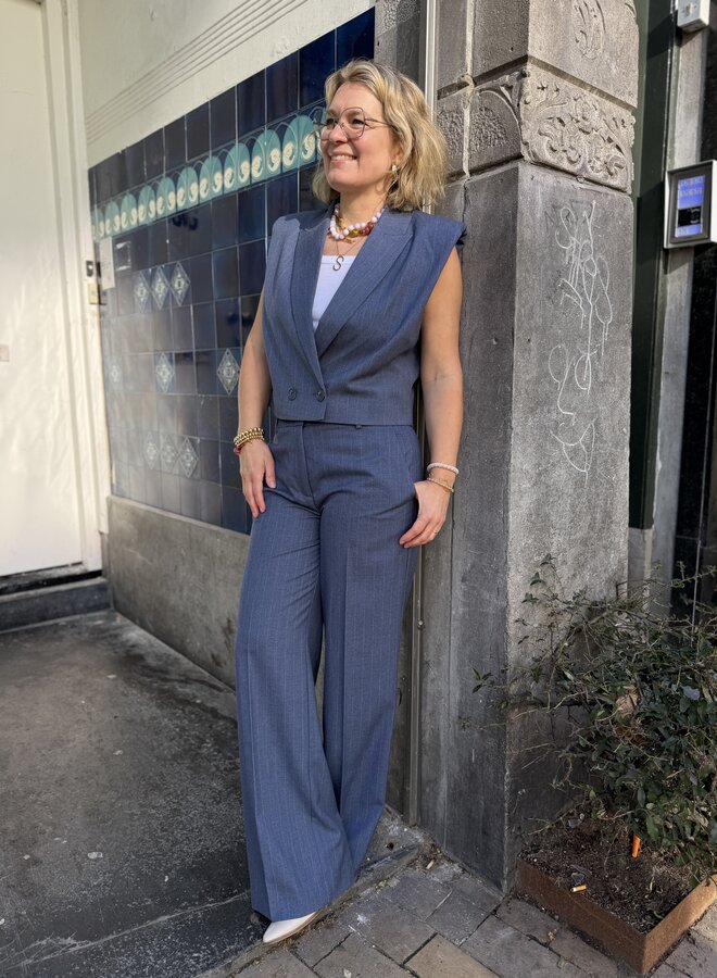 Dante6 alain pinstripe smart pants steel blue