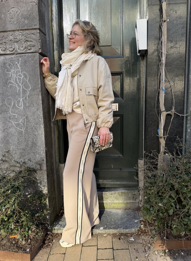 Dante6 hush logo stripe smart pants sand beige