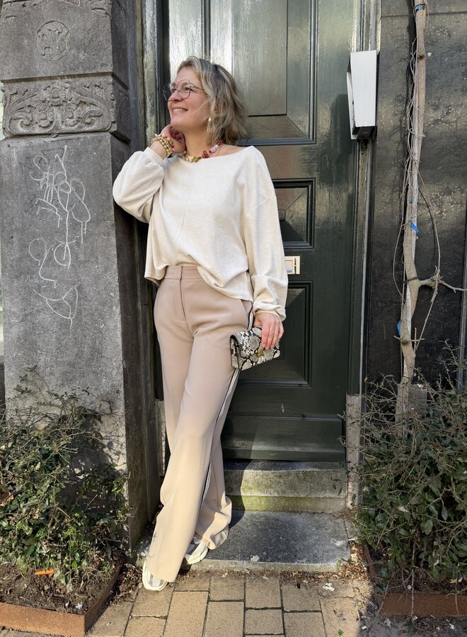 Dante6 hush logo stripe smart pants sand beige