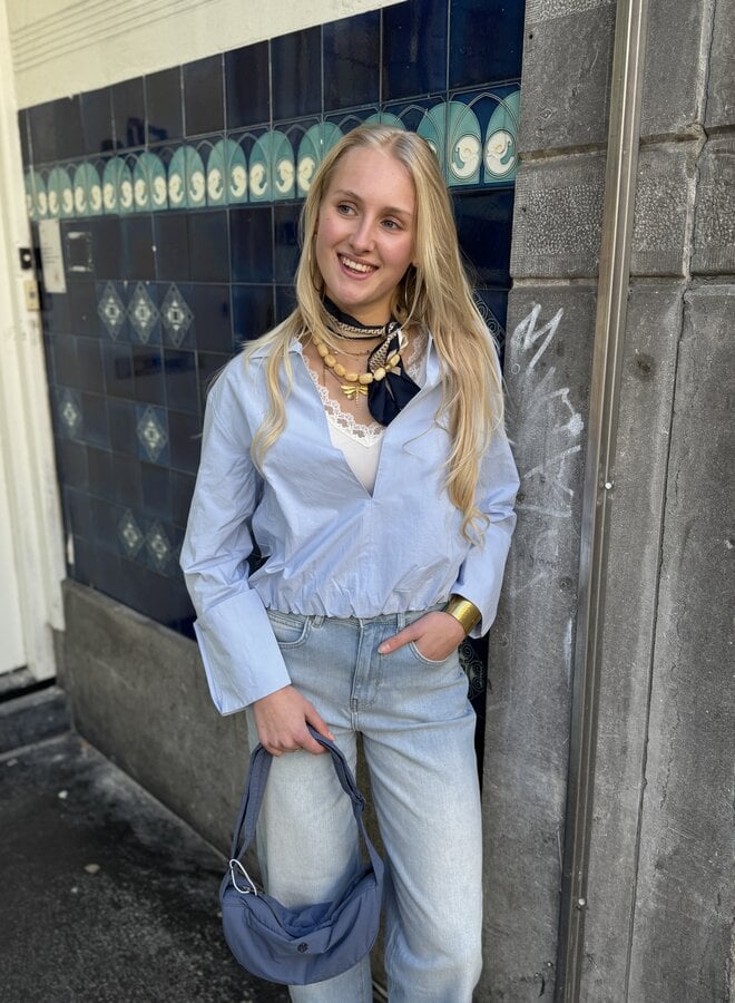 Yaya balloon blouse v-neck blue