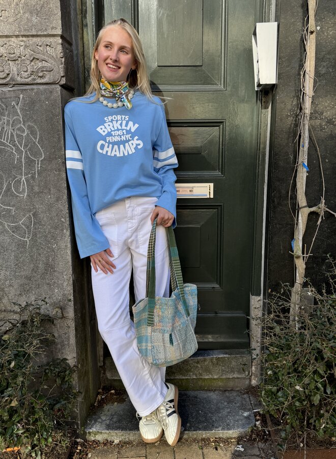 Penn&Ink S26F1807 longsleeve print ciel/white