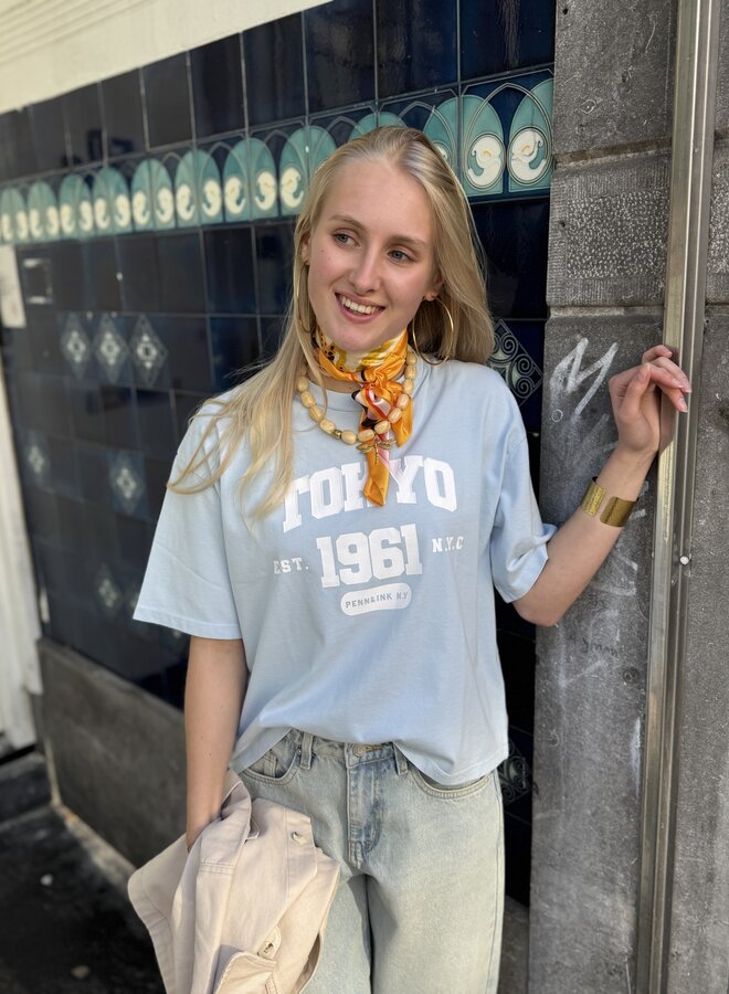 Penn&Ink S261812 tshirt print skyrider/white