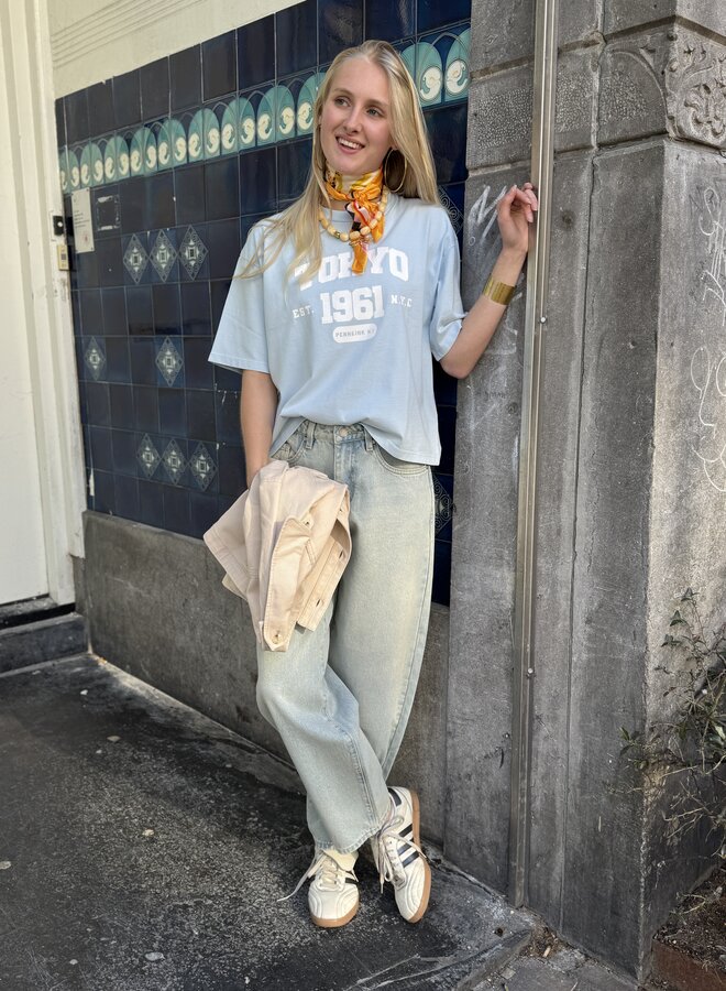 Penn&Ink S261812 tshirt print skyrider/white