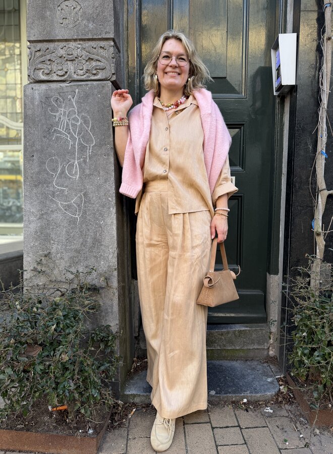 Greek archaic kori pants camel