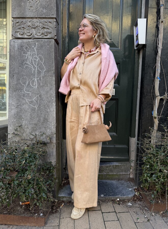 Greek archaic kori blouse camel