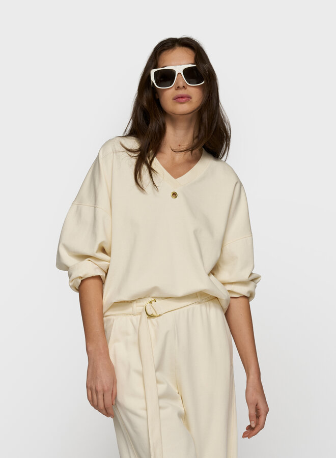 10DAYS sweater v-neck fleece vanilia