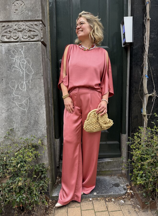 Dante6 risette flowing satin top coral blush