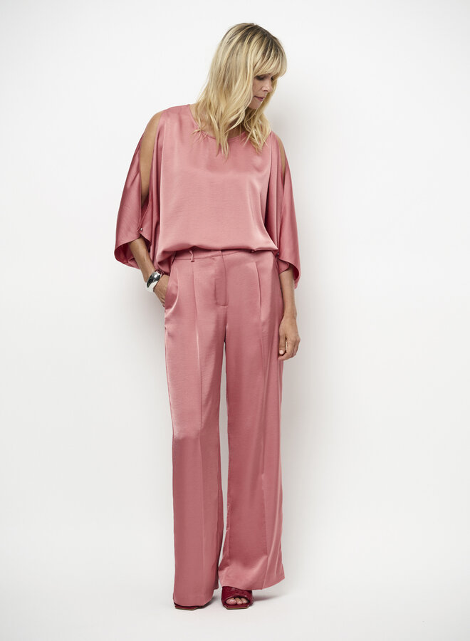Dante6 risette flowing satin top coral blush