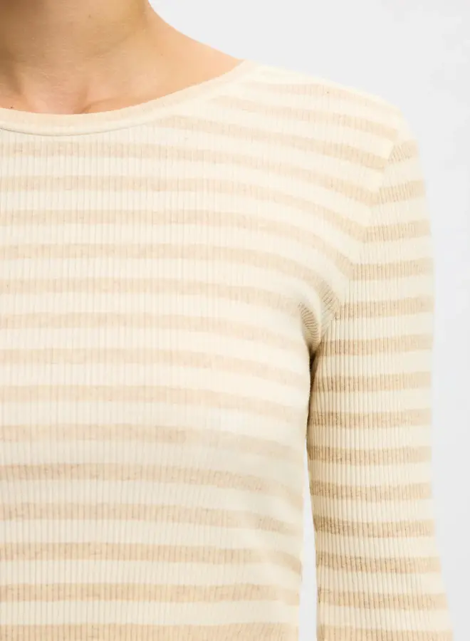 SF anna ls tee stripe noos oatmeal/white