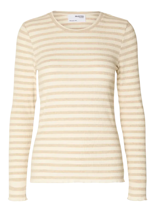 SF anna ls tee stripe noos oatmeal/white