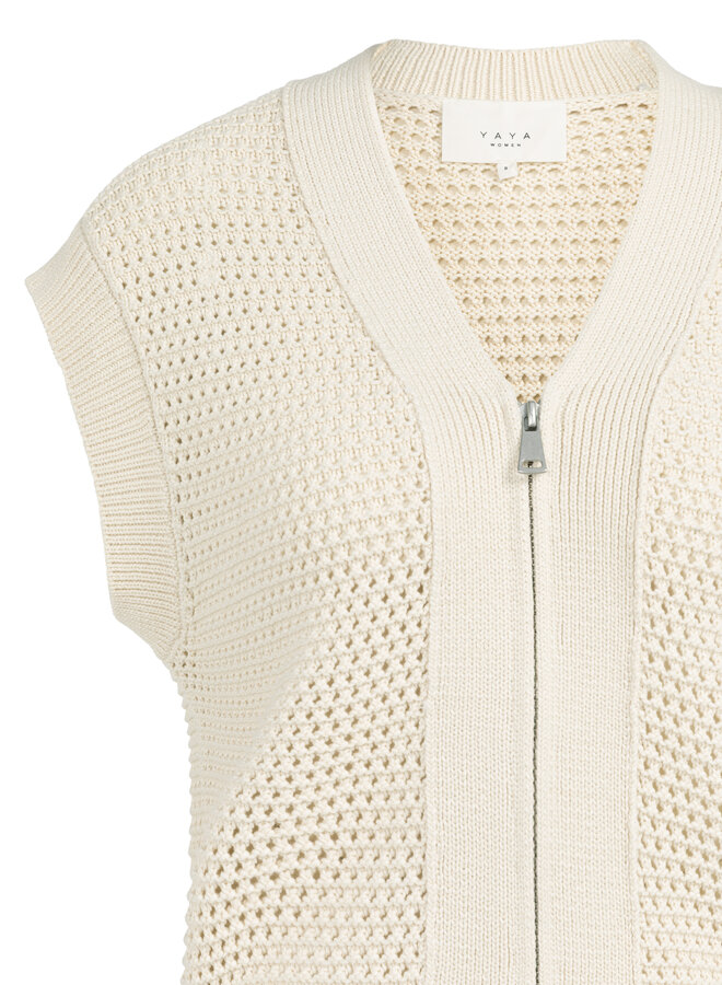 Yaya mesh sleeveless zipper beige