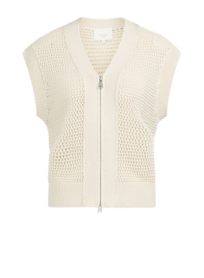 Yaya mesh sleeveless zipper beige