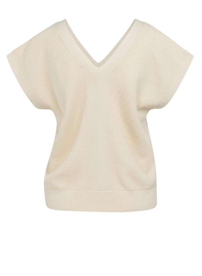 Yaya mesh stitch double v-neck sweater beige