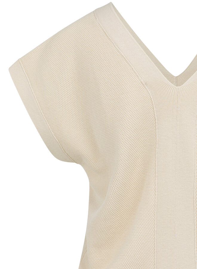 Yaya mesh stitch double v-neck sweater beige