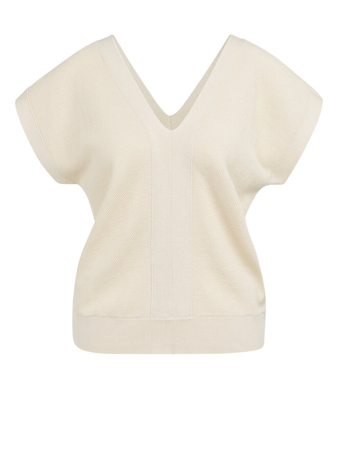 Yaya mesh stitch double v-neck sweater beige