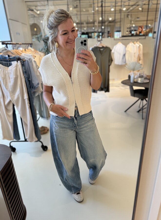 Yaya mesh sleeveless zipper beige